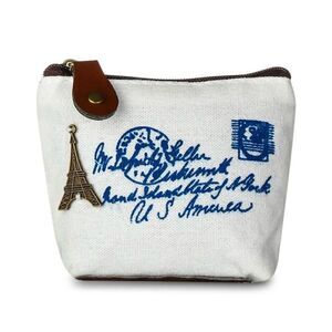 WHITE CANVAS EIFFEL TOWER MINI COIN PURSE‎